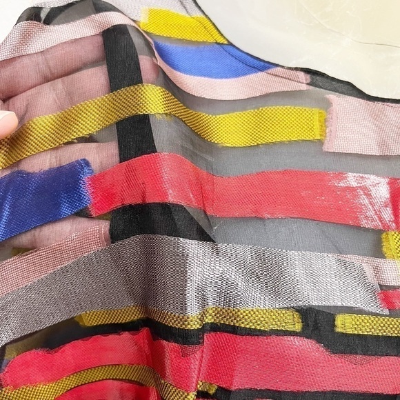 Escada Womens Silk Blend Sheer Multicolor Abstract A Line Belted Dress Size 38 - Picture 4 of 10